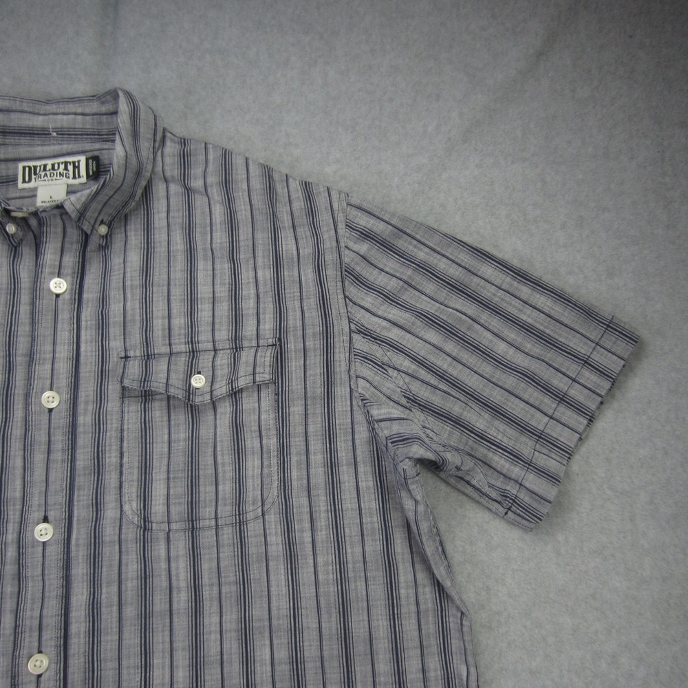 Duluth Shirt Mens Large Gray Relaxed Fit Untucked Striped Button Down SS - Picture 4 of 14